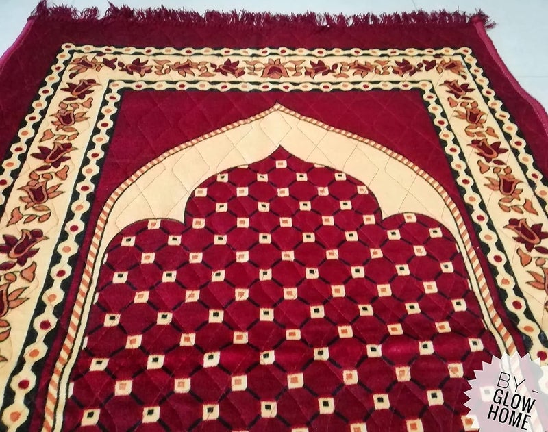 GLOW HOME GLOW HOME Janamaz Prayer Mat for Muslims 4x2 Feet Velvet Chenille Musallah for Namaz Mats Light Guided Prayer mat for Men and Women Maroon  - Image 5