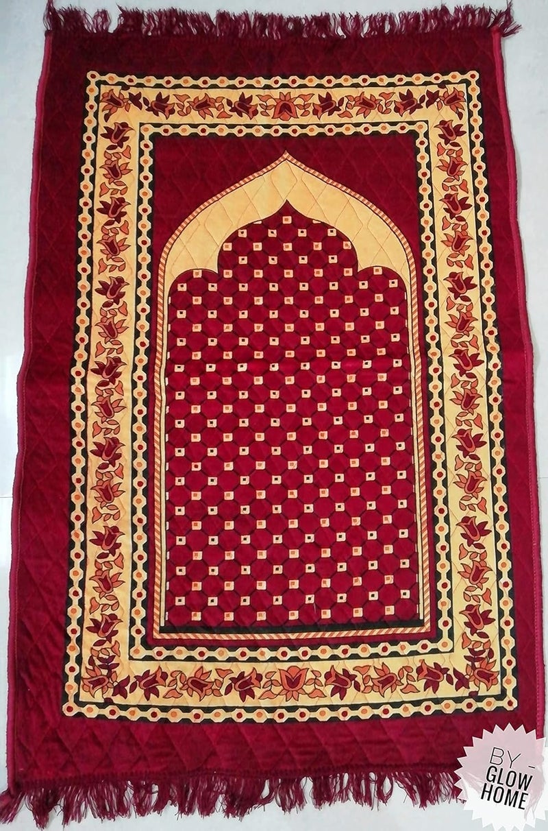 GLOW HOME GLOW HOME Janamaz Prayer Mat for Muslims 4x2 Feet Velvet Chenille Musallah for Namaz Mats Light Guided Prayer mat for Men and Women Maroon  - Image 3