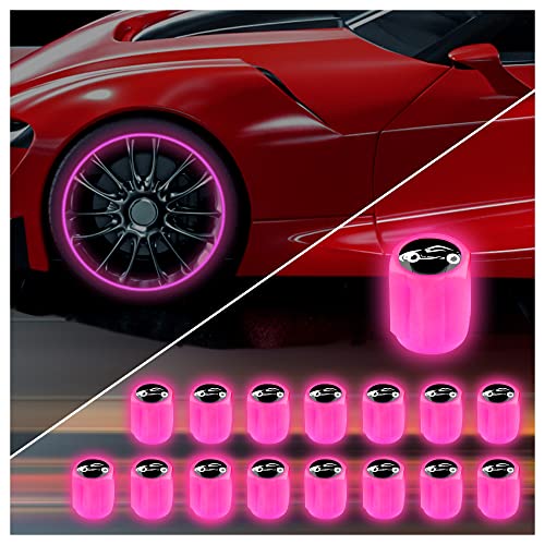 Aokdom 16PCS Fluorescent Tire Valve Stem Caps,Luminous Auto Wheel Air Valve Cap,Universal Decoration Accessories for Car/SUV/Bicycle/Trucks/Motorcycles,Cool Car Gifts (Car/Pink-16pcs) - Image 1