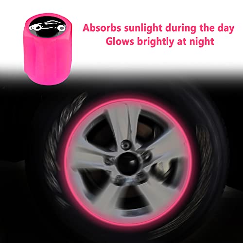 Aokdom 16PCS Fluorescent Tire Valve Stem Caps,Luminous Auto Wheel Air Valve Cap,Universal Decoration Accessories for Car/SUV/Bicycle/Trucks/Motorcycles,Cool Car Gifts (Car/Pink-16pcs) - Image 3