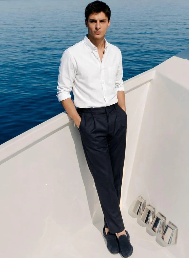 Dennis Lingo  Men Navy Lycra Solid Full Casual Relaxed Trouser for Men | Best Price UAE