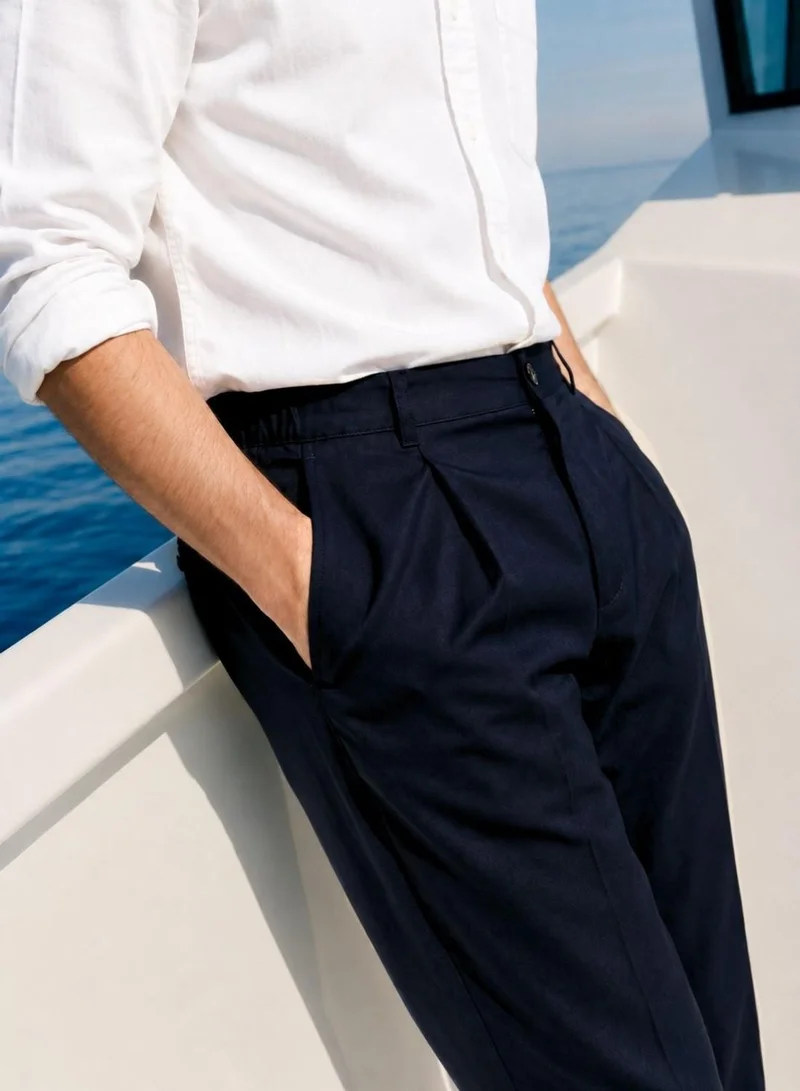 دينيس لينغو Men Navy Lycra Solid Full Casual Relaxed Trouser