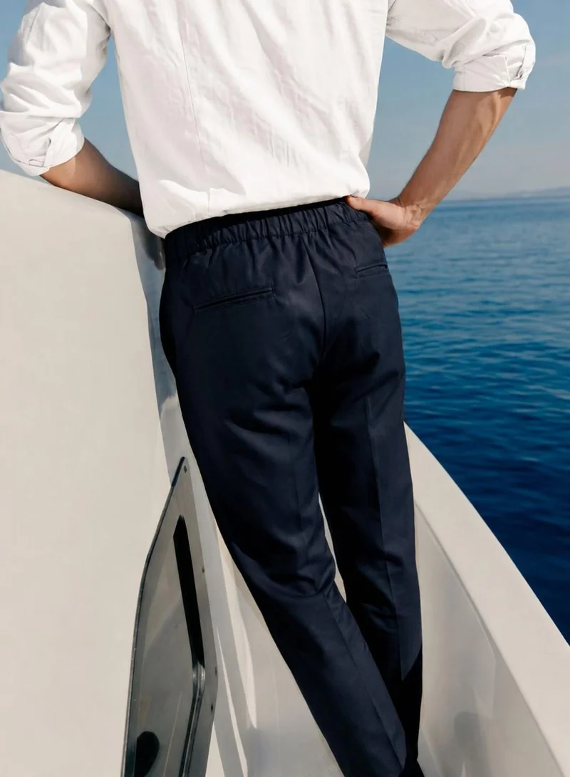 Dennis Lingo  Men Navy Lycra Solid Full Casual Relaxed Trouser for Men | Best Price UAE