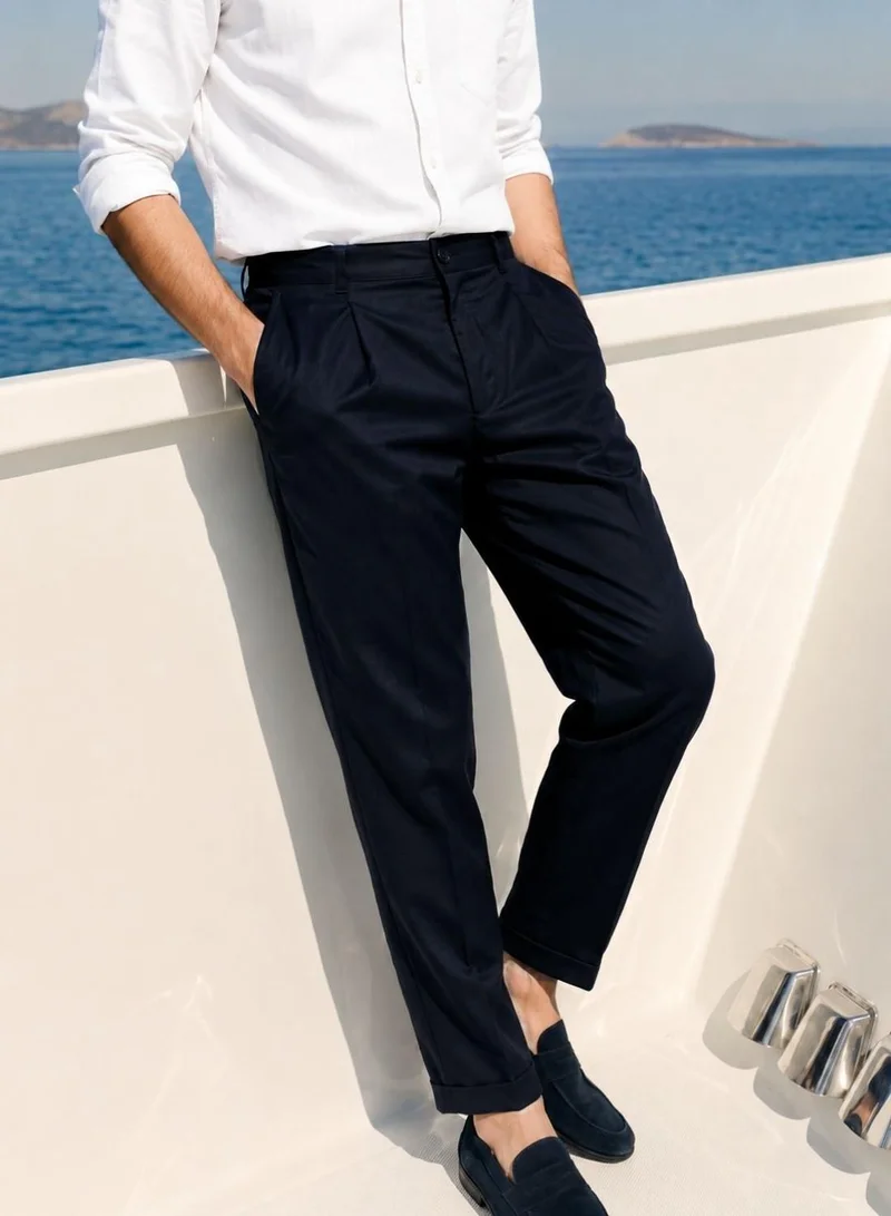 دينيس لينغو Men Navy Lycra Solid Full Casual Relaxed Trouser