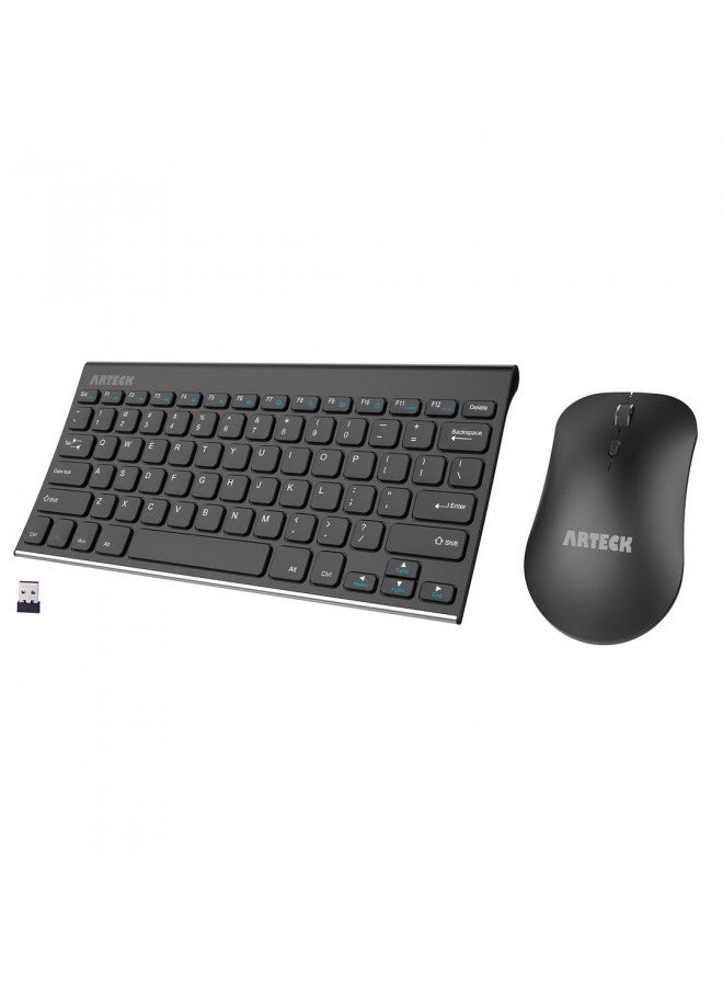 Arteck 2.4G Wireless Keyboard and Mouse Combo Ultra Compact Slim Stainless Full Size Keyboard and Ergonomic Mouse for Computer/Desktop/PC/Laptop and Windows 10/8/7 Build in Rechargeable Battery - Image 1