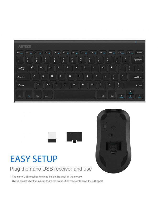Arteck 2.4G Wireless Keyboard and Mouse Combo Ultra Compact Slim Stainless Full Size Keyboard and Ergonomic Mouse for Computer/Desktop/PC/Laptop and Windows 10/8/7 Build in Rechargeable Battery - Image 4