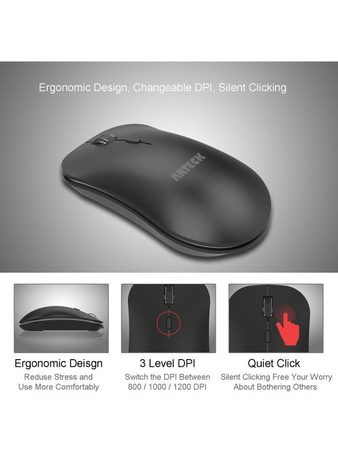 Arteck 2.4G Wireless Keyboard and Mouse Combo Ultra Compact Slim Stainless Full Size Keyboard and Ergonomic Mouse for Computer/Desktop/PC/Laptop and Windows 10/8/7 Build in Rechargeable Battery - Image 3