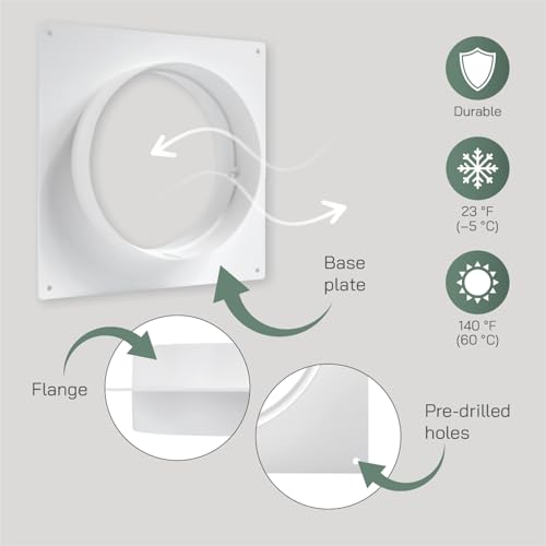 Vent Systems Round 6" Inch Pack of 2 White Air Vent Duct Connector Flange - Plastic Straight Air Supply, Exhaust Ducting Pipe Connector Plate for Dryer Vent - Cooling/Heating Ventilation System HVAC - Image 3
