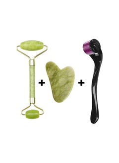 3 in 1 Jade Roller Gua sha Scraping Facial Massage Tool and Derma Roller