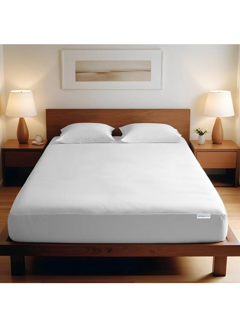 Livenza Home  3 Pcs Set- 1 x Fitted Sheet 160 x 200cm with 2 x Pillow Case Plain White; Size: Queen - Image 1