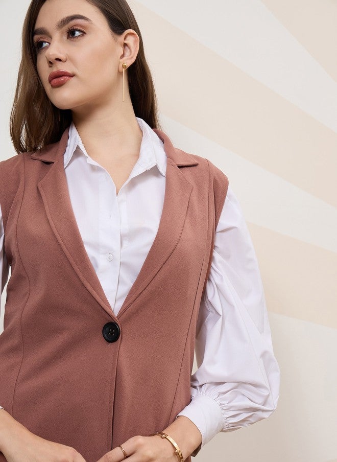 Athena Brown Sleeveless Blazer And Trousers Set For Women - Image 2