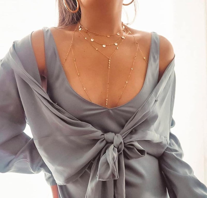 Body Chain: Gold Multilayer Coin T-Bar - Lightweight Adjustable Snap Closure Sparkling Body Jewelry for Festival, Beach, Summer Party Wear - Image 4