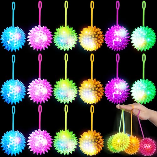 Civaner 24 Pcs Light up Balls LED Flashing Spiky Bouncy Balls 256 Inch Sensory Toys Bulk Light up with Rope Flash Squeaky Rubber Fidget Toy Spiky Party Favors for Rewards Gifts 6 Colors - Image 1