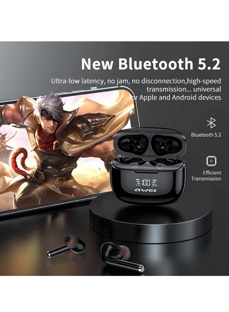 Awei TA8 Bluetooth Earphones - Active Noise Cancellation, Waterproof, Long Battery, Digital Display Black  - Image 3