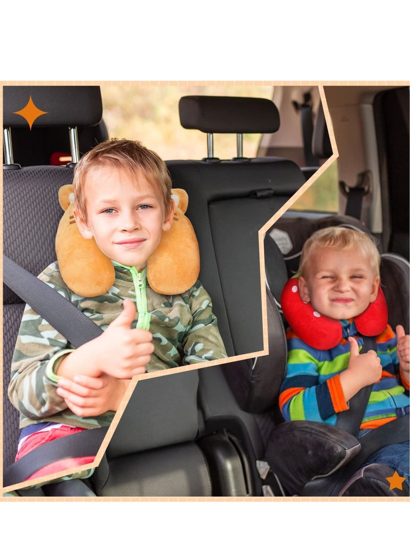 KASTWAVE وسائد للرقبة للأطفال - مجموعة من 4 وسائد ناعمة على شكل حرف U، وسادة مريحة من قطن البولي بروبيلين لمقعد السيارة هدية للأطفال أثناء نومهم بالطائرة - Image 4