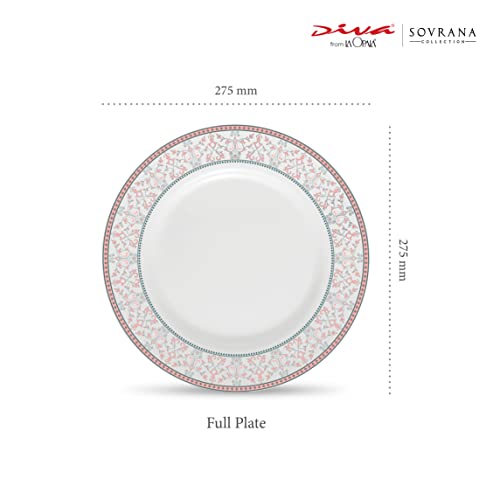 La Opala Diva Sovrana Collection Opal Glass Crockery | Full Plate Set of 6 Moroccan Pink | Dinner Plate for Dining & Gifting | Microwave Safe | 100% Vegetarian | Extra Strong | Super Light & White - Image 2