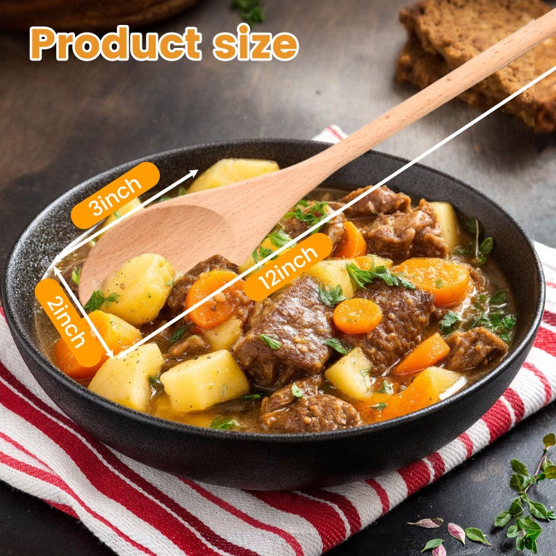 HANSGO 3PCS 12 Inch Long Wooden Spoons, Long Handle Wooden Cooking Mixing Oval Spoons Tasting Spoons Large Cooking Spoons - Image 2