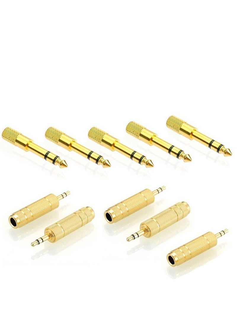 10 Pack Headphone Jack 3.5mm (1/8 inch) Male to 6.35mm(1/4 inch) Female Adapter and 6.35mm（1/4） to 3.5mm(1/8) Audio Adapter,Stereo Audio Jack Adapter for Player, Headphone,Guitar Amplifier,Gold. - Image 1