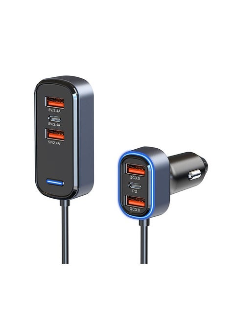 Universal Multi-Port Car Charger, 6-Port USB C Car Charger 65.5W Output Super Fast Charging for Multiple Devices, USB Charger Compatible with 5-Foot Cable