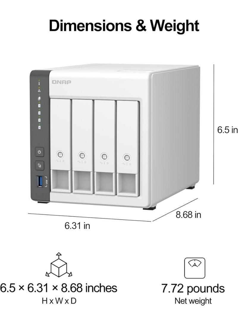 QNAP TS-433 4 Bay NAS, ARM 4-core Cortex-A55 2.0GHz Processor, 4 GB RAM, 4x 3.5-inch SATA 6Gb/s, 3Gb/s, 5 Gigabit Ethernet Port, 90W Power Supply, White | TS-433-4G - Image 3