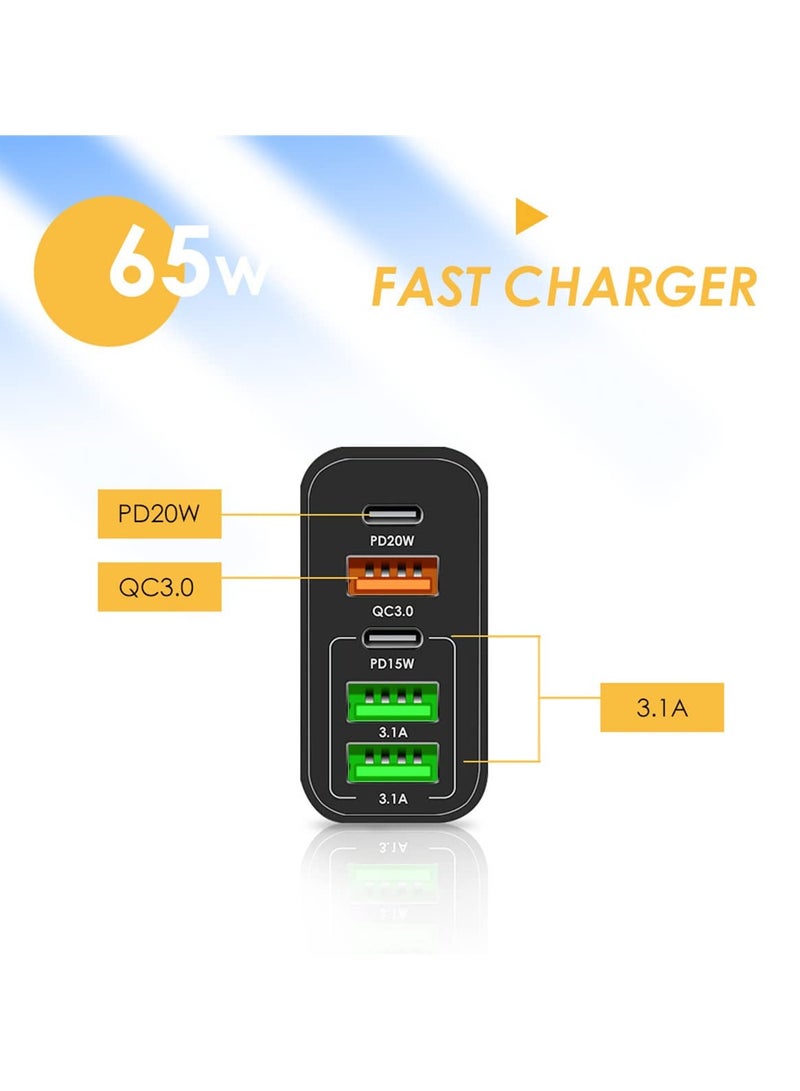 65W Fast Charger Head, 5 Ports Multifunctional Universal Fast Charging Adapter Mobile, Phone Charger Qc3.0 Pd20w Usb3.1a Universal Travel Adapter (Black) - Image 4