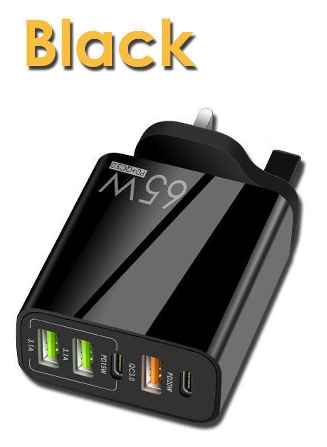 65W Fast Charger Head, 5 Ports Multifunctional Universal Fast Charging Adapter Mobile, Phone Charger Qc3.0 Pd20w Usb3.1a Universal Travel Adapter (Black) - Image 3