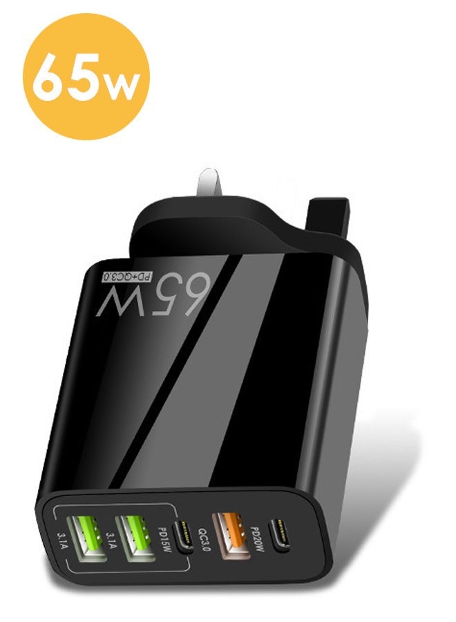 65W Fast Charger Head, 5 Ports Multifunctional Universal Fast Charging Adapter Mobile, Phone Charger Qc3.0 Pd20w Usb3.1a Universal Travel Adapter (Black) - Image 2