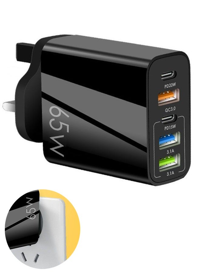 65W Fast Charger Head, 5 Ports Multifunctional Universal Fast Charging Adapter Mobile, Phone Charger Qc3.0 Pd20w Usb3.1a Universal Travel Adapter (Black) - Image 1