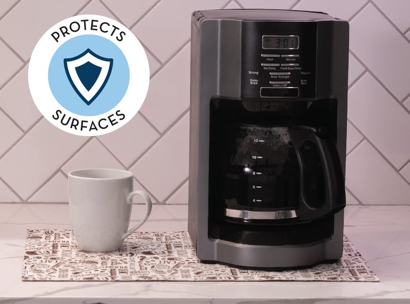 S&T INC. Coffee Mat, Absorbent Bar Mat for Coffee Maker and Espresso Machine, 12 Inches x 18 Inches, Brown Typography Print, 1 Pack - Image 2