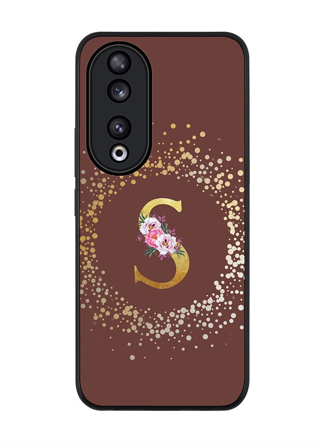 Stylizedd Rugged Black edge case for Honor 90 5G, Slim fit Flexible Anti Drop Thin Cover - Custom Monogram Initial Letter Floral Pattern Alphabet - S  (Brown ) - Image 1