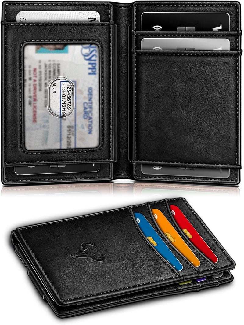 Contacts RFID Blocking Magnetic Closure Slim Genuine Leather Front Pocket Wallet for Men Holds up to 12 Cards Including 1 ID Window Along with Money Clip (Black) - Image 2