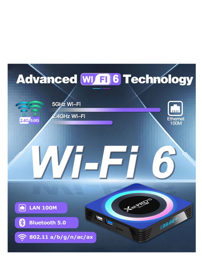 Excefore TV Box for Android 13.0, Smart TV Box, 4GB 32GB X88 Pro 13 Android tv Box, RK3528 4K 6K 8K 2.4G/5G WiFi 6 USB 3.0 BT 5.0 Ultra HDR 10+ with Wireless Backlit Keyboard - Image 3
