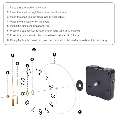 BTFO Clock Mechanism Replacement, Total Shaft Length 8mm Metal Quartz Clock 5168S Movement Replacement Motor Repair Parts (Black) - Image 5