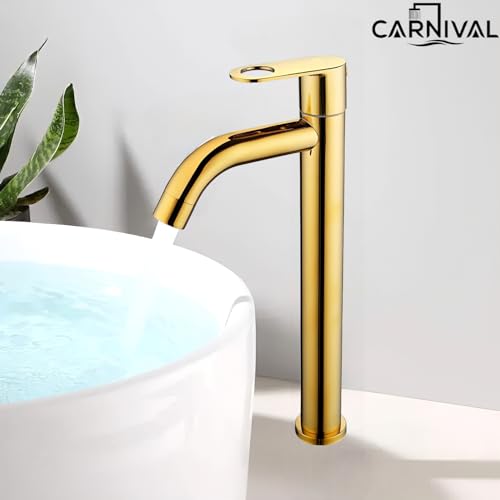 Carnival SS-304 Full Gold Extended Tall Body Golden Basin Pillar Faucet Tap | Tall Pillar Cock Tap for Wash Basin | Gold Tap for Wash Basin (12"Inches) for Bathroom,Counter Table Top Washbasin - Image 2