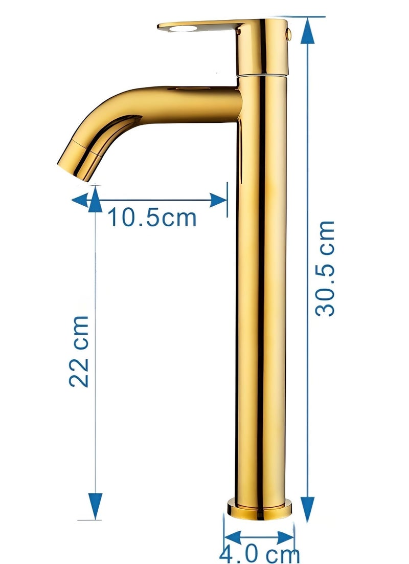 Carnival SS-304 Full Gold Extended Tall Body Golden Basin Pillar Faucet Tap | Tall Pillar Cock Tap for Wash Basin | Gold Tap for Wash Basin (12"Inches) for Bathroom,Counter Table Top Washbasin - Image 3
