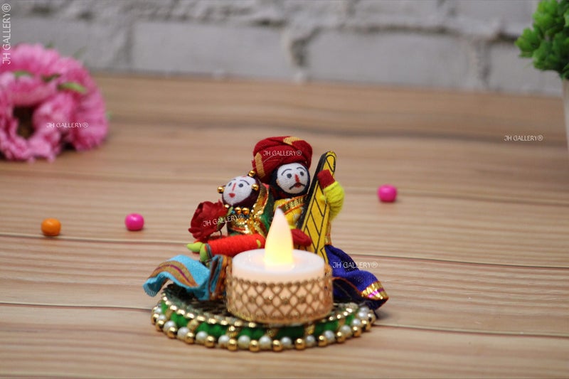 JH Gallery Recycled Material Rajasthani Raja Rani Puppet Dolls Decorative Tealight Candle Holder Multicolor (Pack of 2) - Image 2