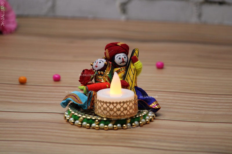 JH Gallery Recycled Material Rajasthani Raja Rani Puppet Dolls Decorative Tealight Candle Holder Multicolor (Pack of 2) - Image 5