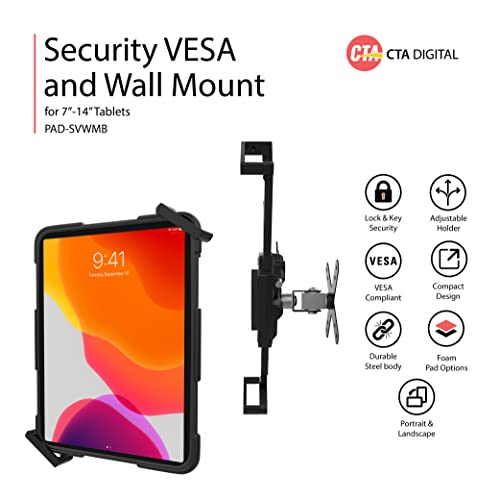 CTA Digital Security Wall Mount – CTA Security VESA & Wall Mount for iPad 10th Gen 10.9" - iPad 7/8/9 Gen 10.2” - iPad Pro 11” - iPad mini - Surface Pro 8 - Surface Go 3 - Galaxy Tab A 10.1” - Black (PAD-SVWMB) - Image 2