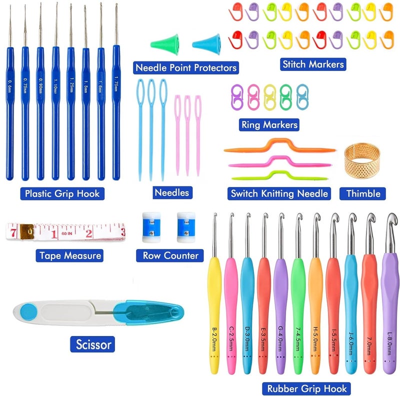 Kwizy Knitting Crochet Hook Needles Set 53 Pcs Ergonomic Kit with 16 Pcs Soft Grip Handles Hooks Needles With Measurement Tape Stitch Markers Ring Markers Timble for Stitching Knitting Yarn Multipurpose - Image 2