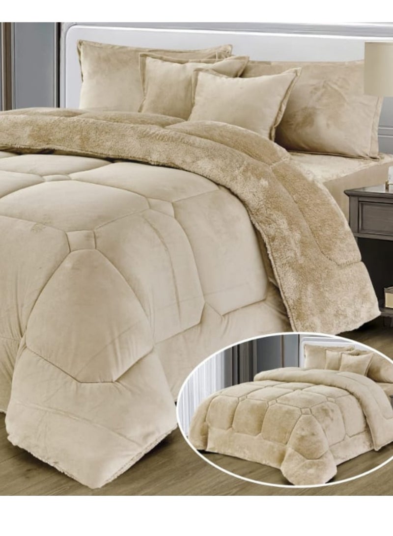 Moon Double-sided winter Comforter, velvet side, faux fur side, fits a 200x120 bed - 4-piece Comforter set (1 Comforter + 1 mattress protector + 2 decorative pillowcases) , Comforter Size Is 220X170 and MAttress Protector Is 200x120 - Image 2