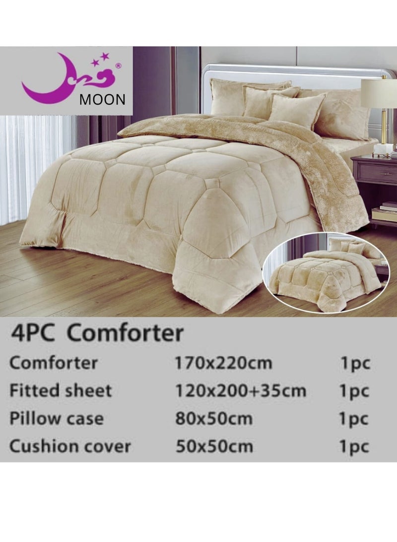 Moon Double-sided winter Comforter, velvet side, faux fur side, fits a 200x120 bed - 4-piece Comforter set (1 Comforter + 1 mattress protector + 2 decorative pillowcases) , Comforter Size Is 220X170 and MAttress Protector Is 200x120 - Image 3