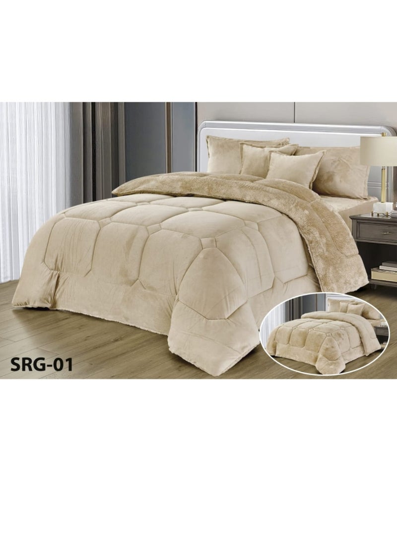 Moon Double-sided winter Comforter, velvet side, faux fur side, fits a 200x120 bed - 4-piece Comforter set (1 Comforter + 1 mattress protector + 2 decorative pillowcases) , Comforter Size Is 220X170 and MAttress Protector Is 200x120 - Image 5