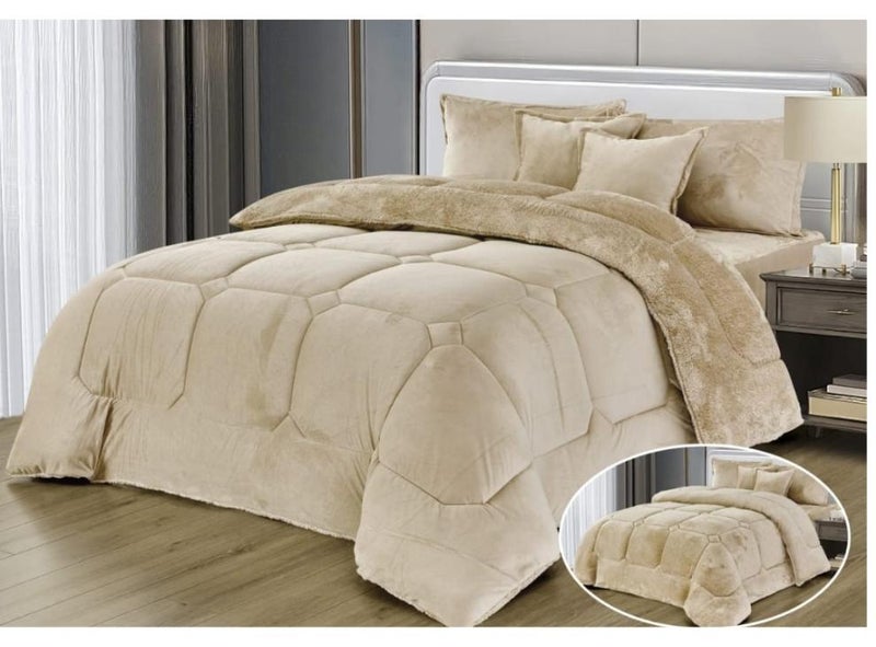 Moon Double-sided winter Comforter, velvet side, faux fur side, fits a 200x120 bed - 4-piece Comforter set (1 Comforter + 1 mattress protector + 2 decorative pillowcases) , Comforter Size Is 220X170 and MAttress Protector Is 200x120 - Image 1