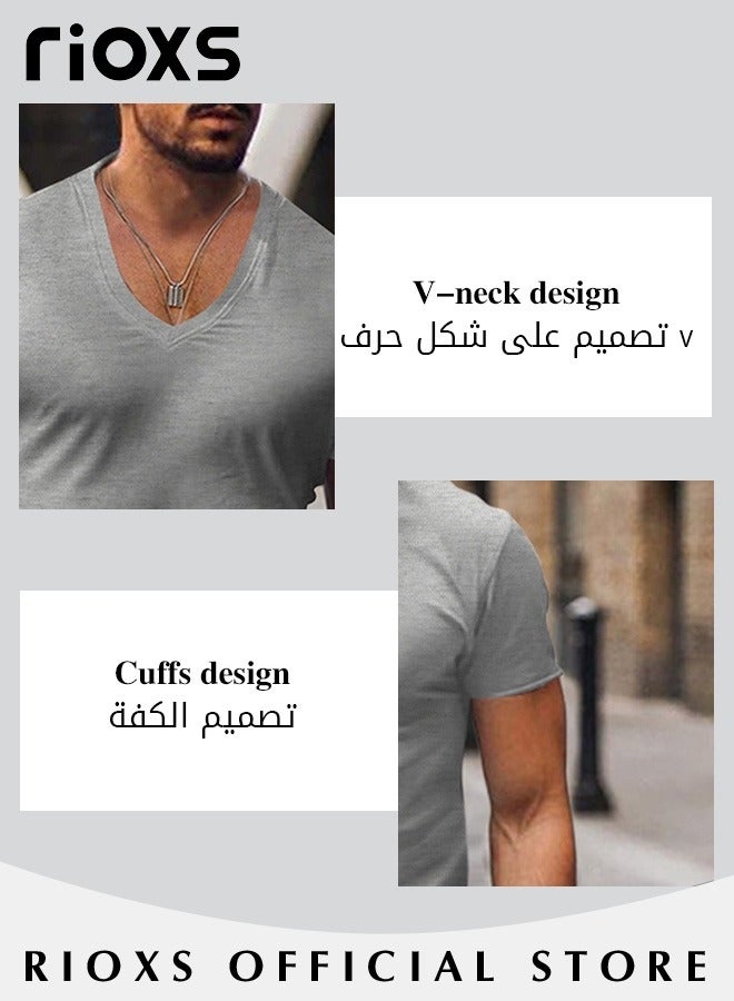 RIOXS Men V-Neck T-Shirt, Casual Basic Shirts, Summer Slim-fit Top, Made of High-Quality Materials, Perfect for Beach, Vacation, Party, Sports, Dating or Daily Casual Wear  - Image 5