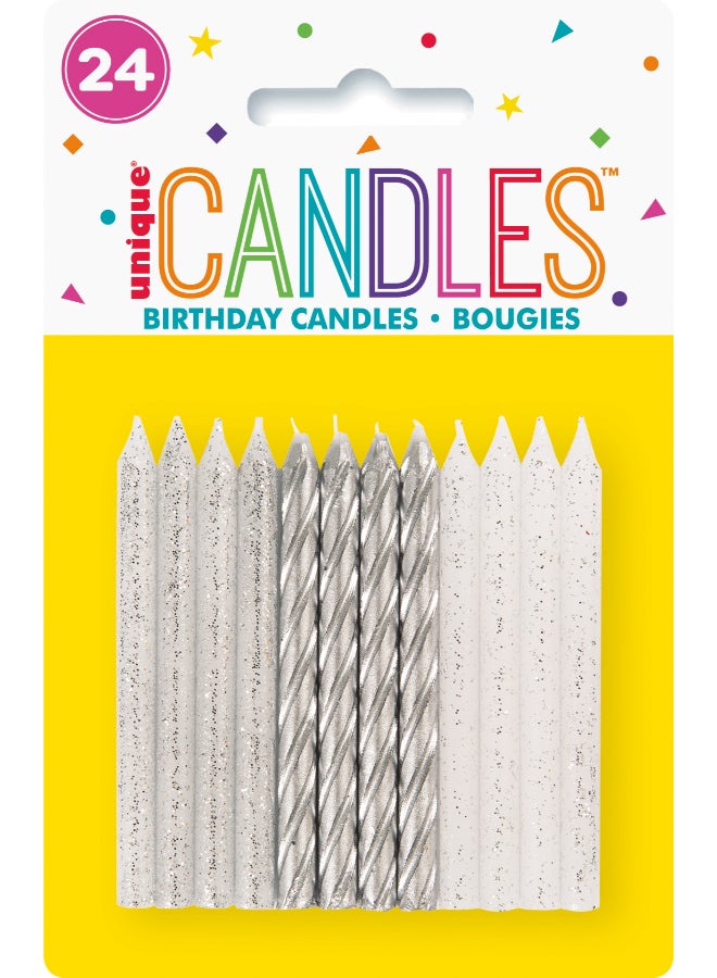 Unique Silver Glitter Spiral Birthday Candles - Pack Of 24 - Image 3