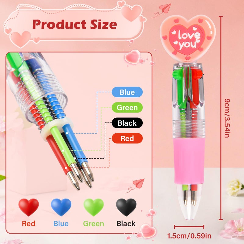 LiYiQ 100 Pcs Valentine's Day Animal Multicolor Pen in One Cartoon Cute Fun 4-in-1 Cute Pens Bulk Kawaii Heart Capybara Frog Panda Shape Lovely Ballpoint Pens for Fun Gifts - Image 2