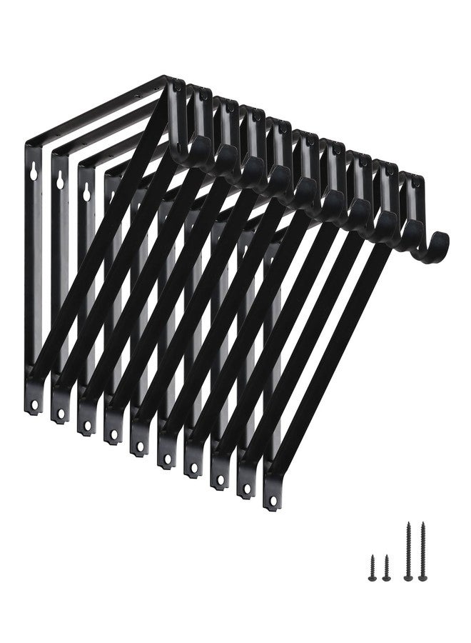 HOME MASTER HARDWARE Heavy Duty Closet Shelf Rod Brackets 10 Pack,Wall Mounted Closet Shelves Support Brace with Hook,10-3/4 in Black Bracket with Screws - Image 1