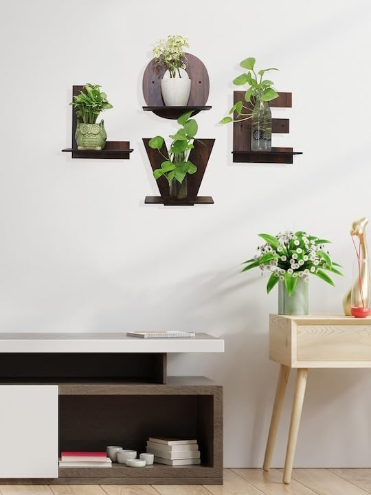 RHT Designer Wall Shelves for Home Decor Items Living Room Bedroom Wall Mount MDF Wooden Wall Shelf Pack of 4 PcsLove Decorative Wall Shelves - Image 2