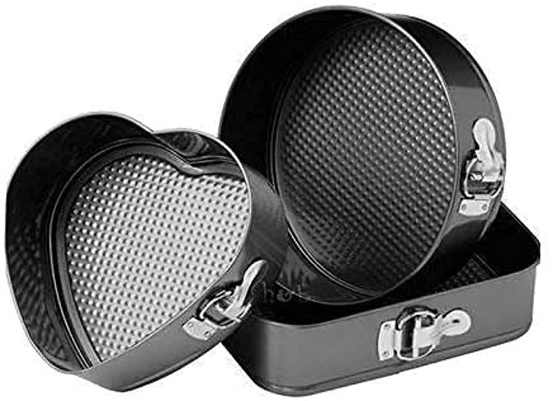 Tendula Bakeware Cake Mould Tin Set of 3 Pcs Mold Heart Round Square Shape Cupcake Maker - Image 2