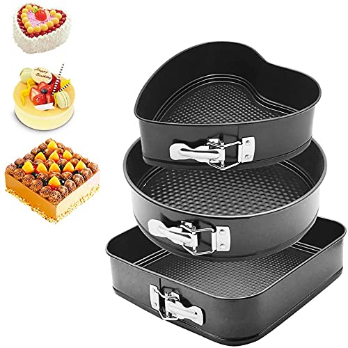 Tendula Bakeware Cake Mould Tin Set of 3 Pcs Mold Heart Round Square Shape Cupcake Maker - Image 1